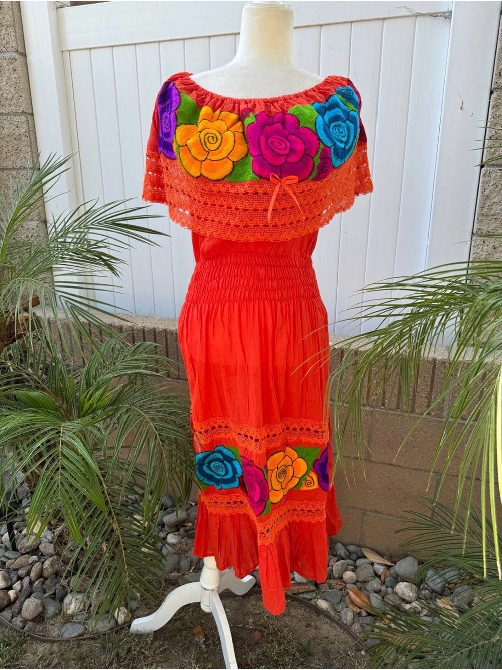 NWOT Artisanal Maria Bonita Bright orange Floral Maxi Dress